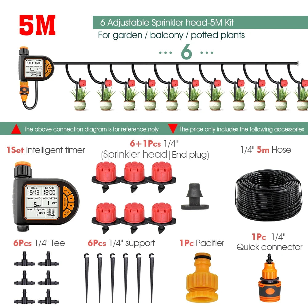 5-50M 1/4" Garden Smart Timer Irrigation Set IPX5 Waterproof LCD Automatic Watering Controller Can Be Used Water Lawn Plants kit