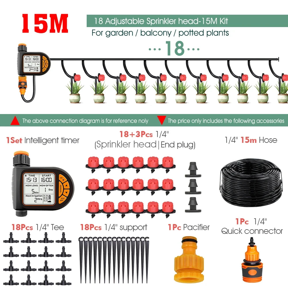 5-50M 1/4" Garden Smart Timer Irrigation Set IPX5 Waterproof LCD Automatic Watering Controller Can Be Used Water Lawn Plants kit