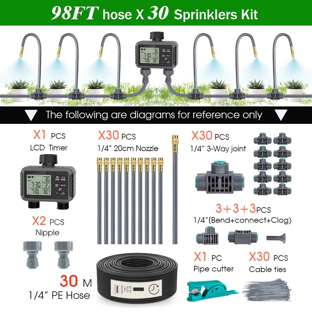 Dual Zone Independent Smart LCD Display Garden Watering Timer Atomization Spray Kit Mist Cooling System Irrigation Controller