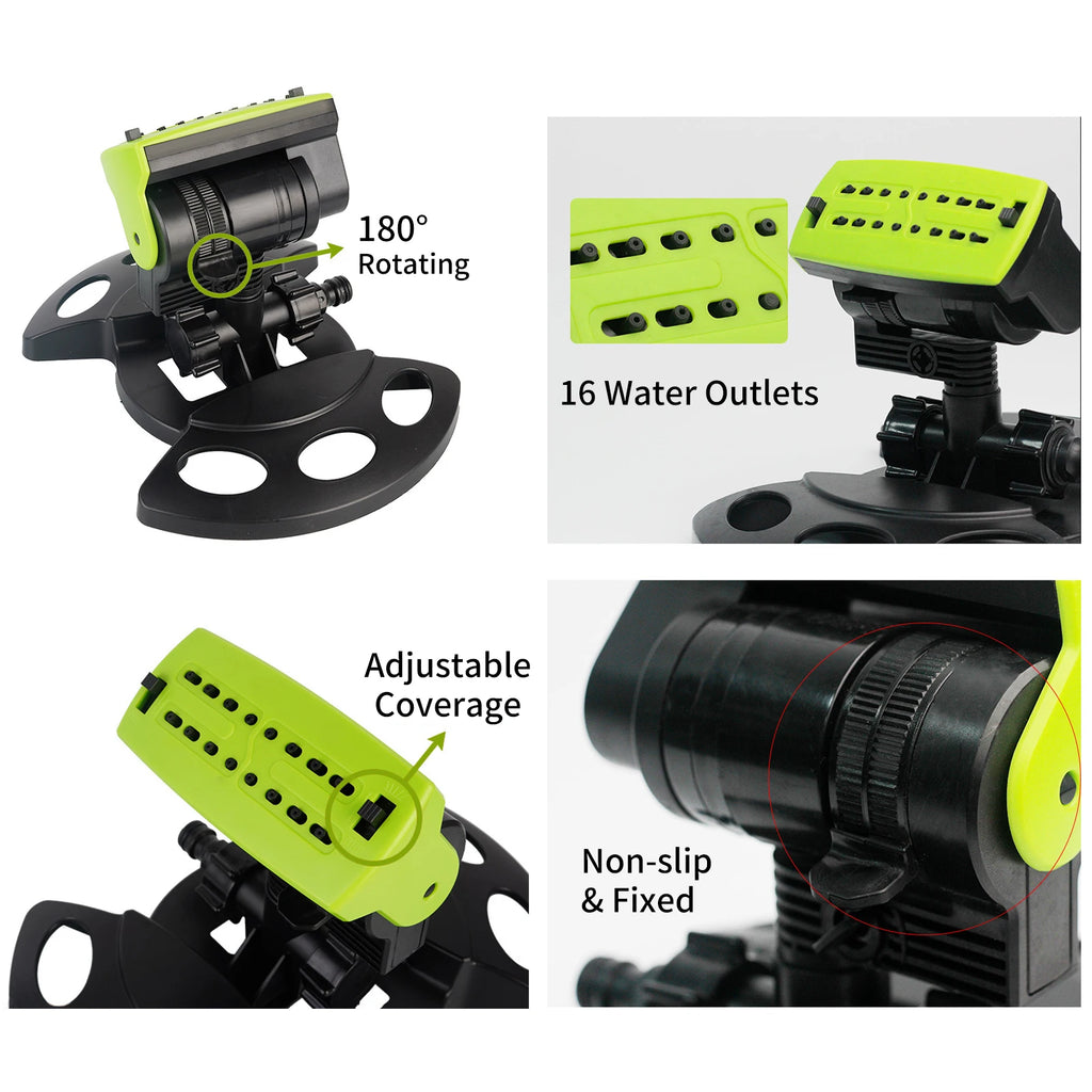 16 Hole 180° Rotating Garden Sprinkler Lawn Irrigation Water Sprayer Adjustable Coverage Patio Yard Watering