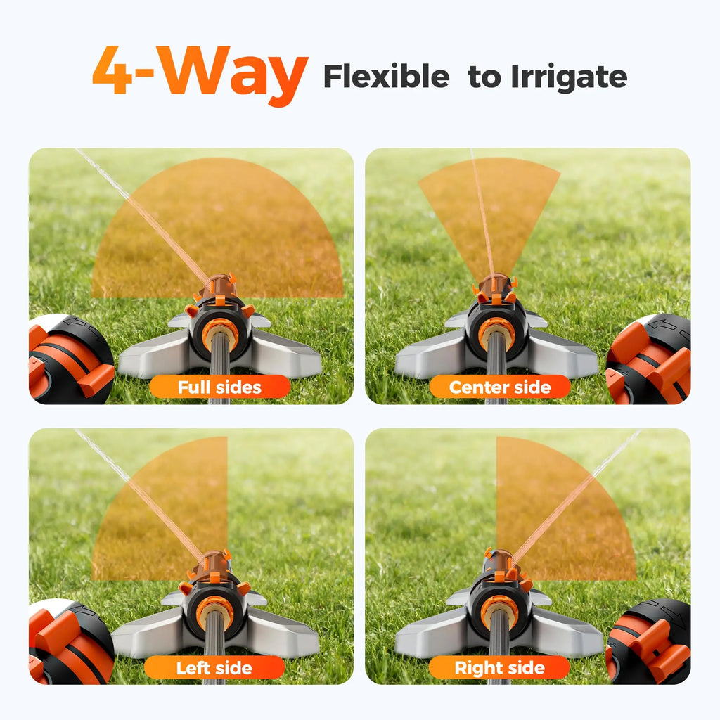 Turbo Oscillating Water Sprinkler 17 Nozzles Heavy Duty Metal Base Built-in Filter Adjustable Width/Range/Flow Rate