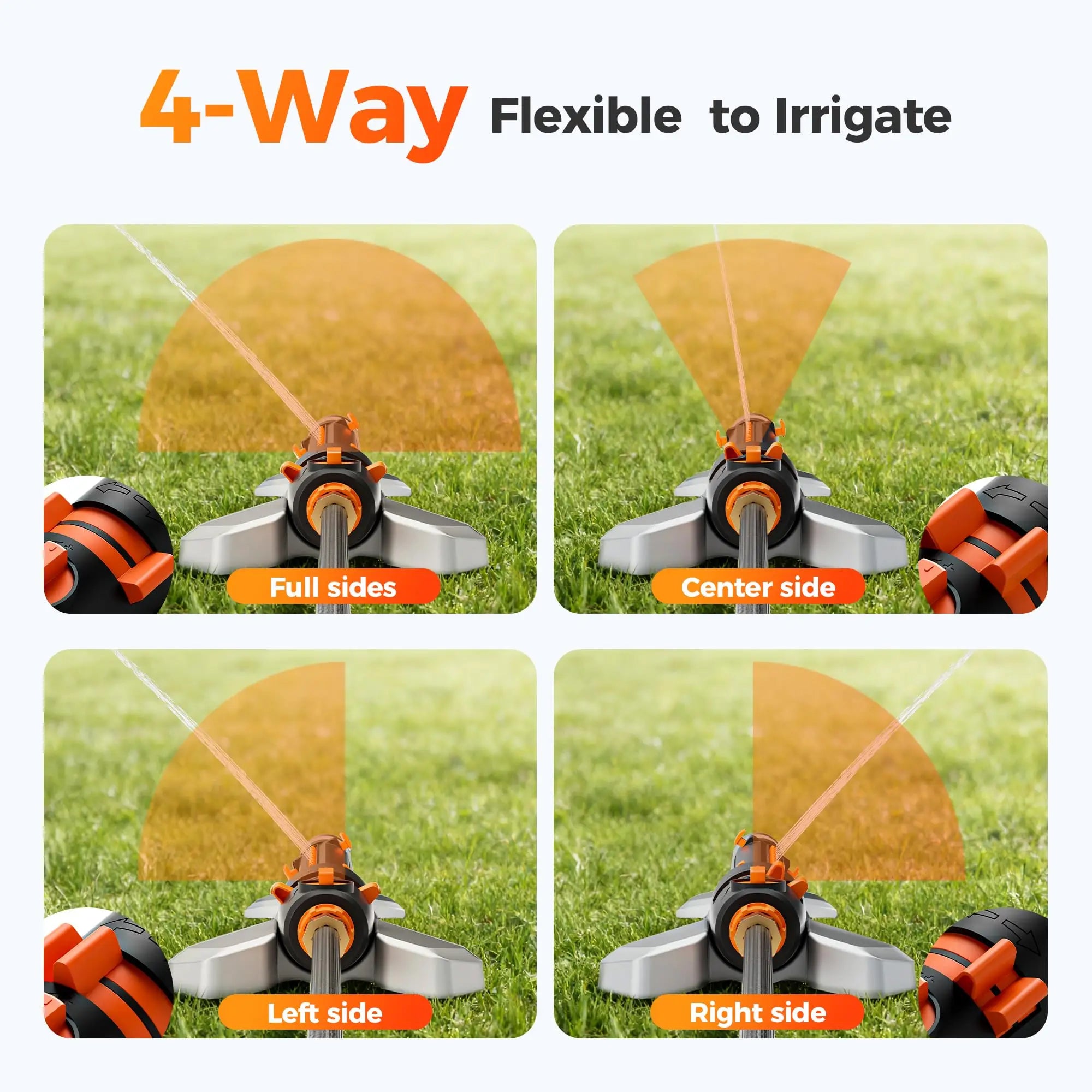 Turbo Oscillating Water Sprinkler 17 Nozzles Heavy Duty Metal Base Built-in Filter Adjustable Width/Range/Flow Rate